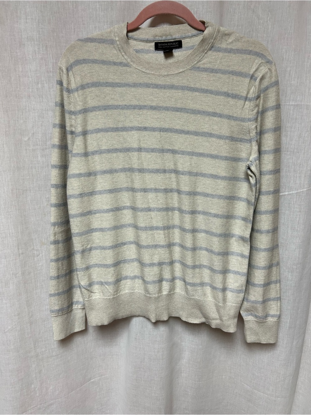 Banana Republic Cream & Light Blue Striped Crewneck Sweater medium